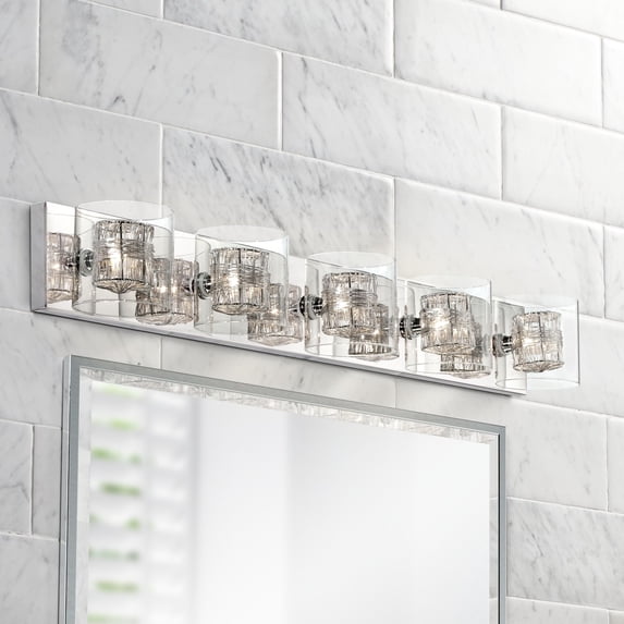 Possini Euro Design Modern Wall Light Chrome Wrapped Wire 39" Clear Glass for Bathroom Over Mirror