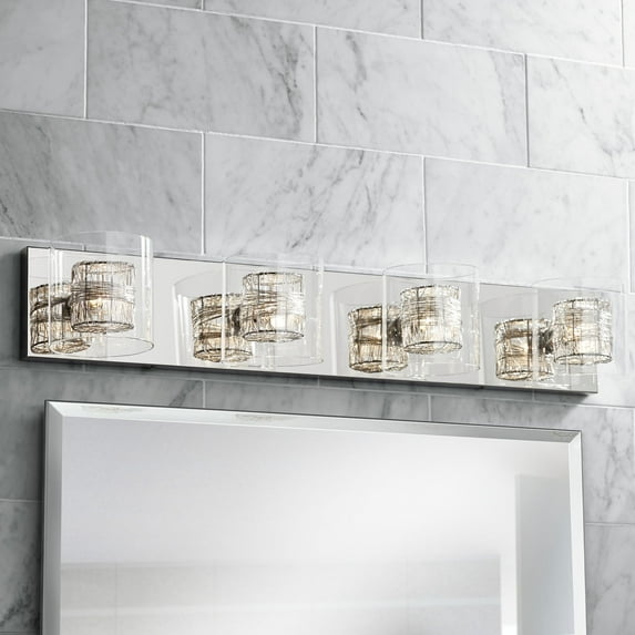 Possini Euro Design Modern Wall Light Four-Light Chrome 30.75" Vanity Fixture for Bathroom Over Mirror