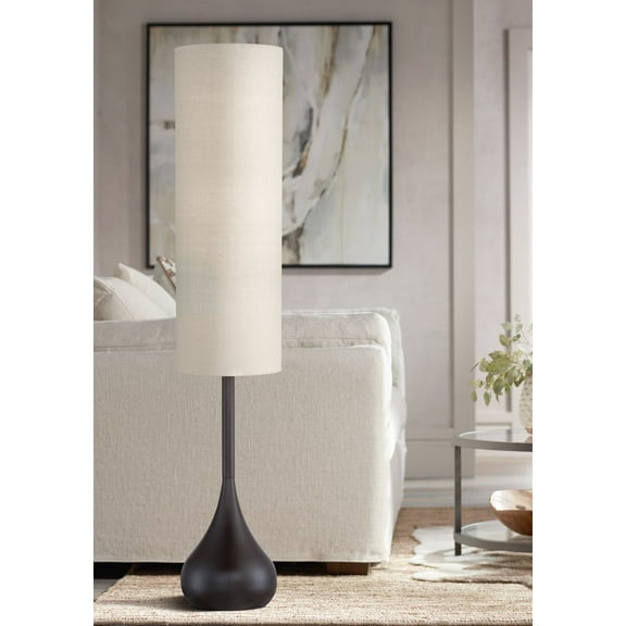 Possini Euro Design Moderne Mid Century Modern 62" Tall Droplet Floor Lamp with Smart Socket Bronze Beige Cylinder Shade for Living Room