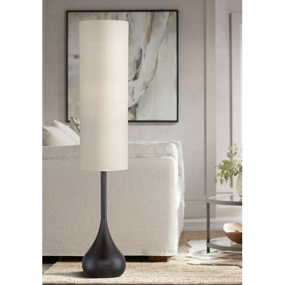 Possini Euro Design Moderne Mid Century Modern 62" Tall Droplet Floor Lamp with Smart Socket Bronze Beige Cylinder Shade for Living Room