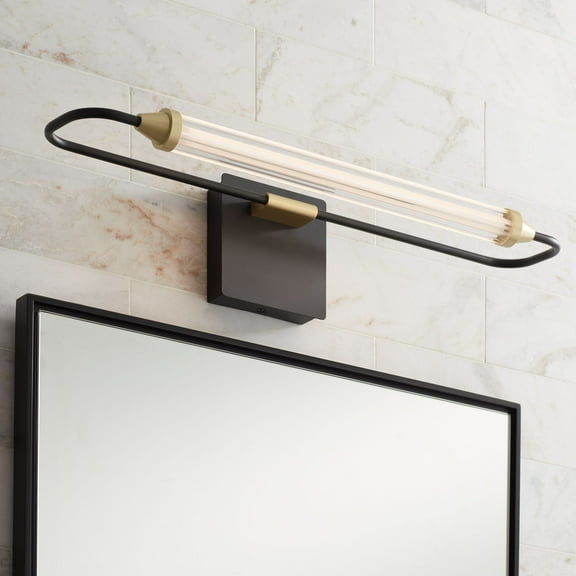 Possini Euro Design Nikola Industrial Wall Light Bar Matte Black Hardwire 23 1/2" LED Fixture Gold Accents for Bathroom Vanity