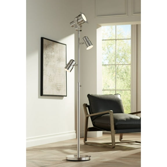 Possini Euro Design Nuovo Modern Tree Floor Lamp 70" Tall Brushed Nickel 3 Light Adjustable Heads for Living Room Reading Bedroom Office House Home