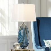 Possini Euro Design Pablo Modern Table Lamp 27 Tall Blue Art Glass White Tapered Drum Shade for Bedroom Living Room Bedside Nightstand Office Family