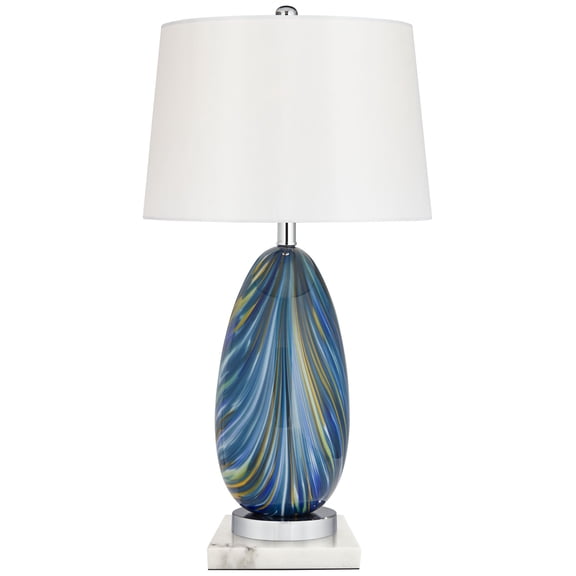 Possini Euro Design Pablo Modern Table Lamp with Square White Marble Riser 27" Tall Blue Green Art Glass White Shade for Bedroom Living Room Bedside