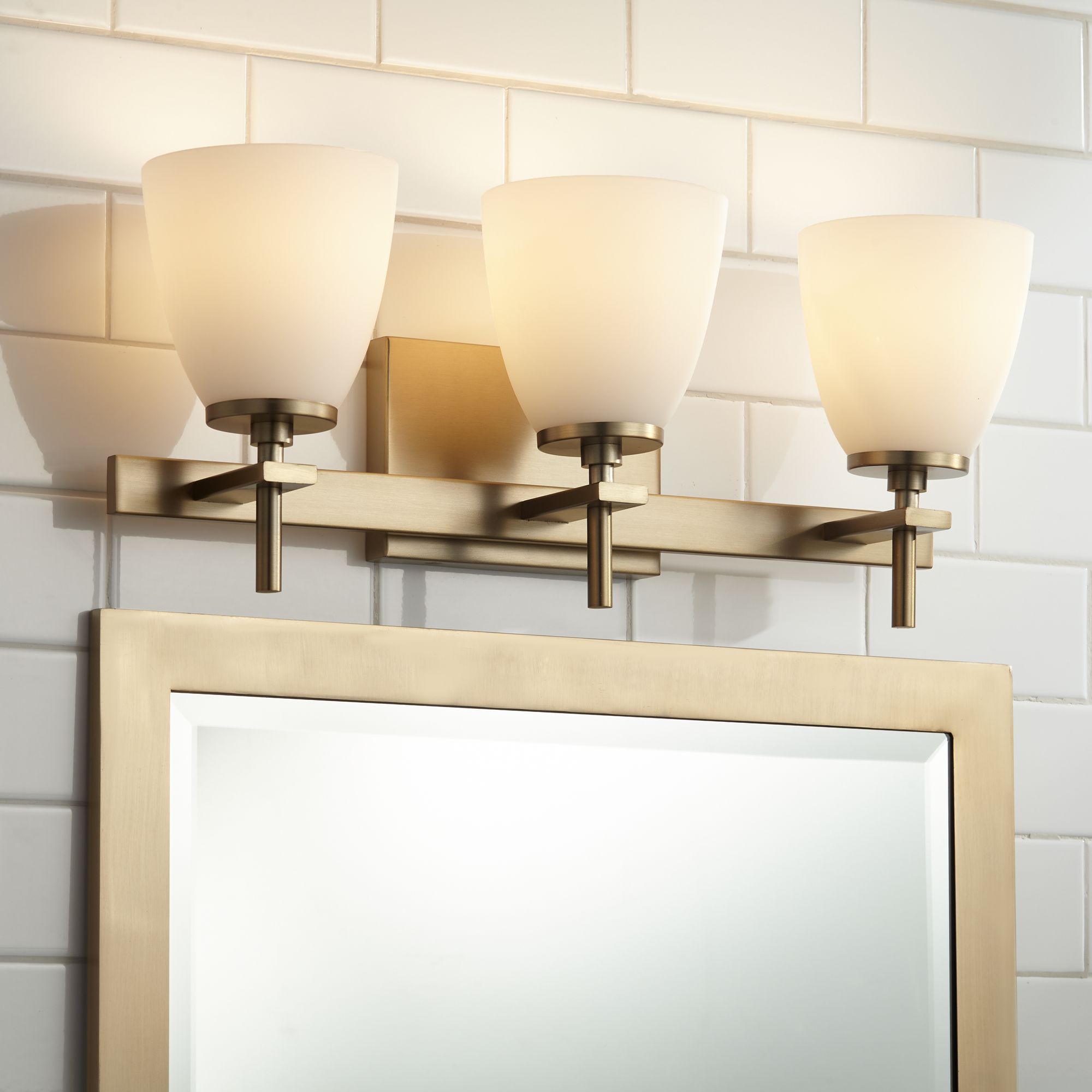 Possini Euro Design Pell Modern Wall Light Brass Hardwire 20" 3-Light Fixture White Frosted Glass for Bedroom Bathroom Vanity Reading Living Room Home - image 1 of 7