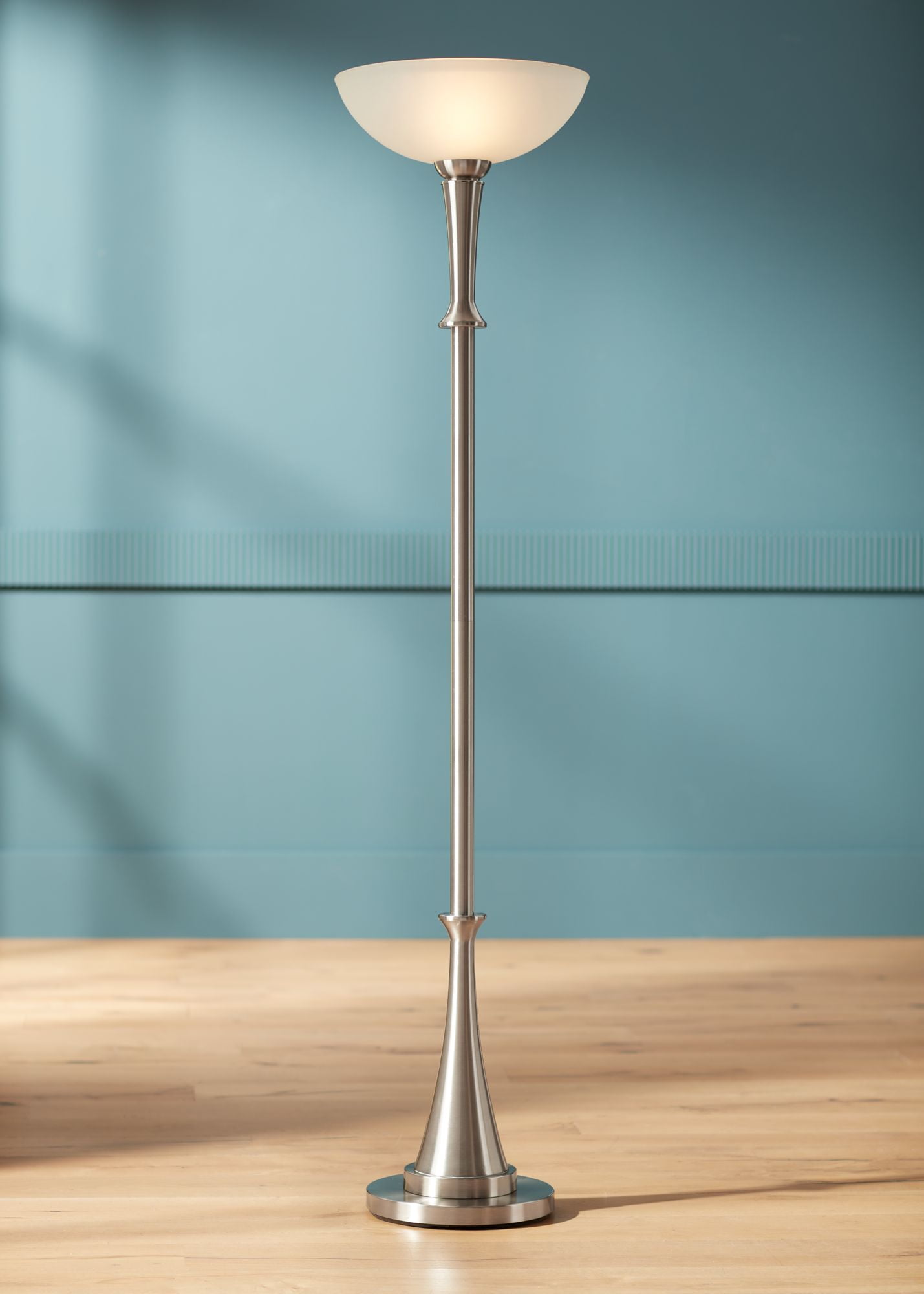 Brushed Nickel 70" Torchiere Floor Lamp with Glass Shade