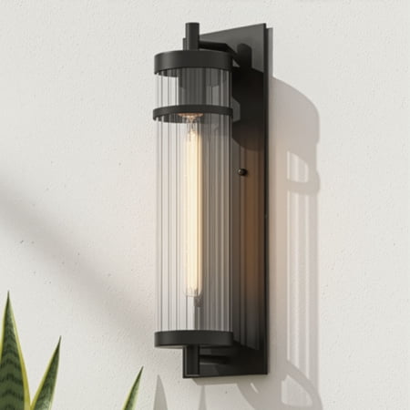Possini Euro Design Possini Euro Andar 22" High Black and Fluted Glass Outdoor Wall Light