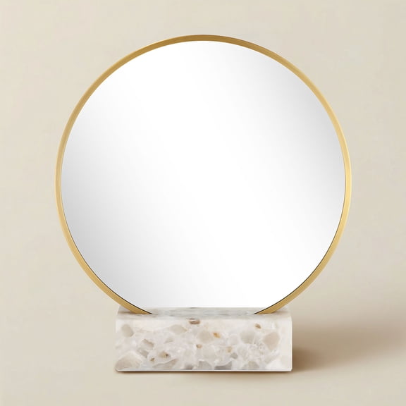 Possini Euro Design Possini Euro Clavel 19 3/4"H Gold Tabletop Mirror with Marble Pedestal