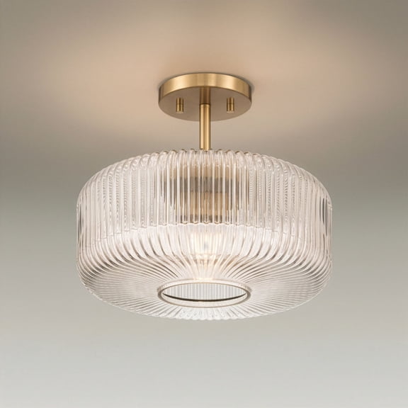 Possini Euro Design Possini Euro Bernado 14"W Warm Brass and Fluted Glass Ceiling Light
