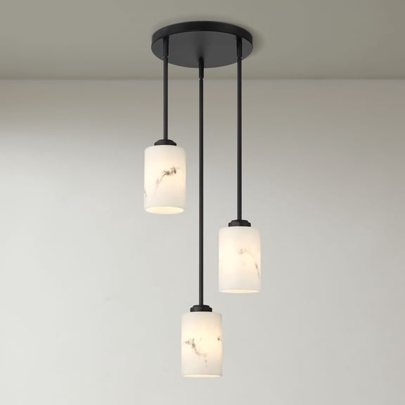 Possini Euro Design Possini Euro Stoker 12 1/2"W Black Faux Alabaster 3-Light Pendant