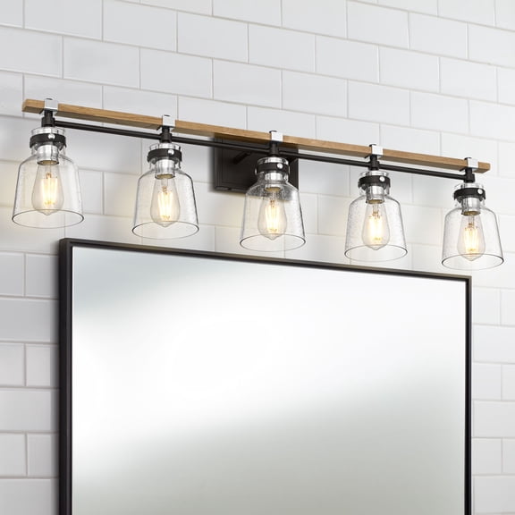 Possini Euro Design Broadway 41" High 5 Light Bathroom Vanity Wall Lamp Light Fixture Mount Over The Sink Mirror Black Chrome