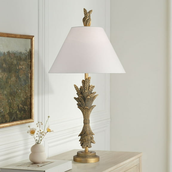 Possini Euro Design Cleo 33" Tall Large Traditional End 3-Way Table Lamp Faux Gold Leaf Finish Single White Shade Living Room Bedroom