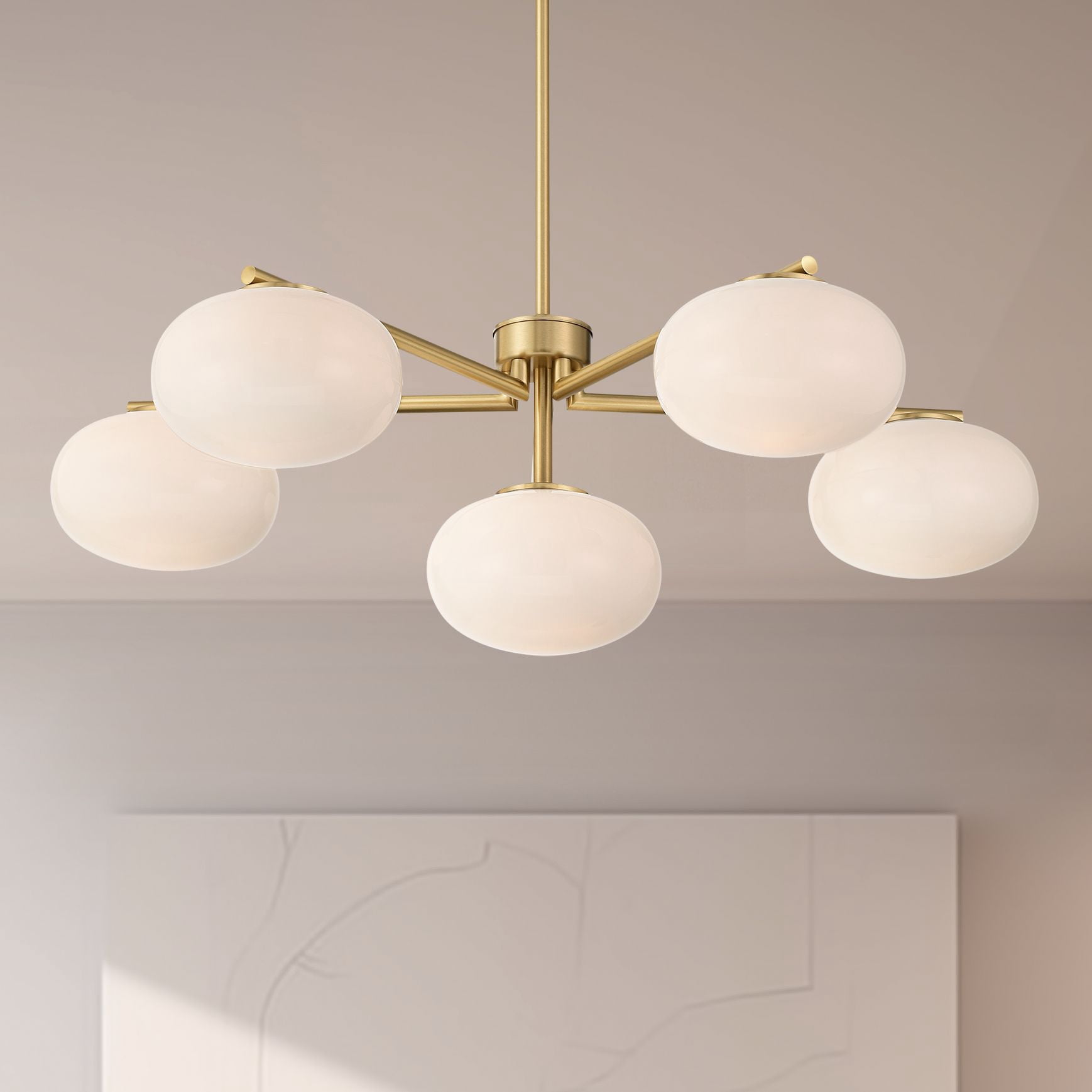Possini Euro Design Possini Euro Damian 32" Wide Antique Brass and Opal 6-Light Chandelier