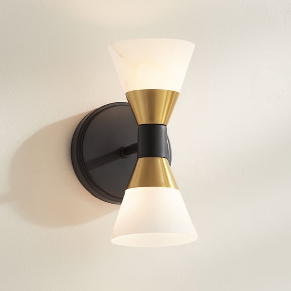Possini Euro Design Possini Euro Domino 9 1/2"H Black and Brass 2-Light Wall Sconce