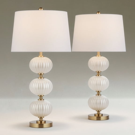 Possini Euro Design Possini Euro Grace 30"H Pearl White Fluted Glass Table Lamp Set of 2