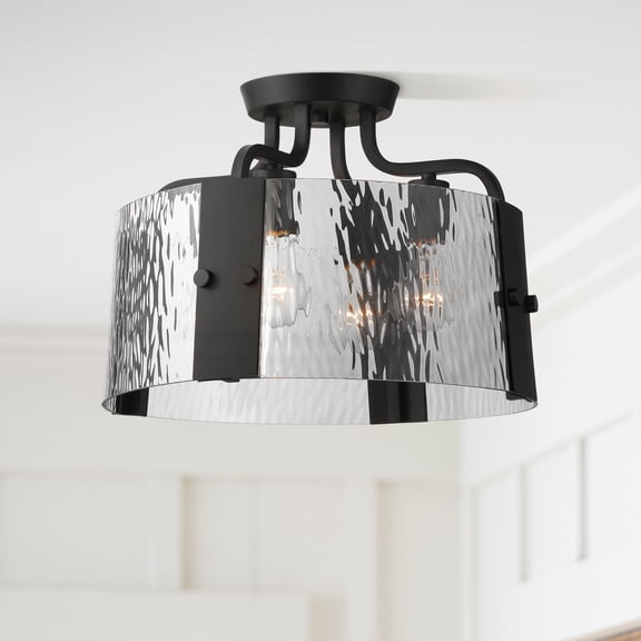 Possini Euro Design Hanniger 16 1/4" Modern 4-Light Semi Flush-Mount Ceiling Light Fixture Kitchen Foyer Round Black Finish Glass