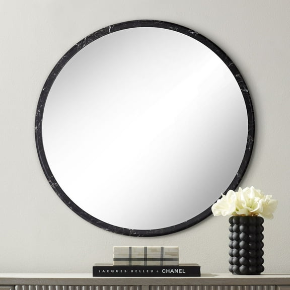 Possini Euro Design Possini Euro Harriet 34" Wide Black Faux Marble Round Wall Mirror