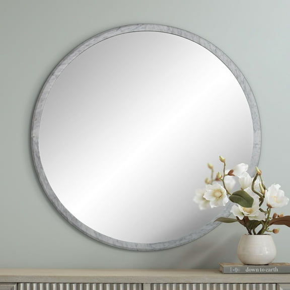 Possini Euro Design Possini Euro Harriet 34" Wide White Faux Marble Round Wall Mirror