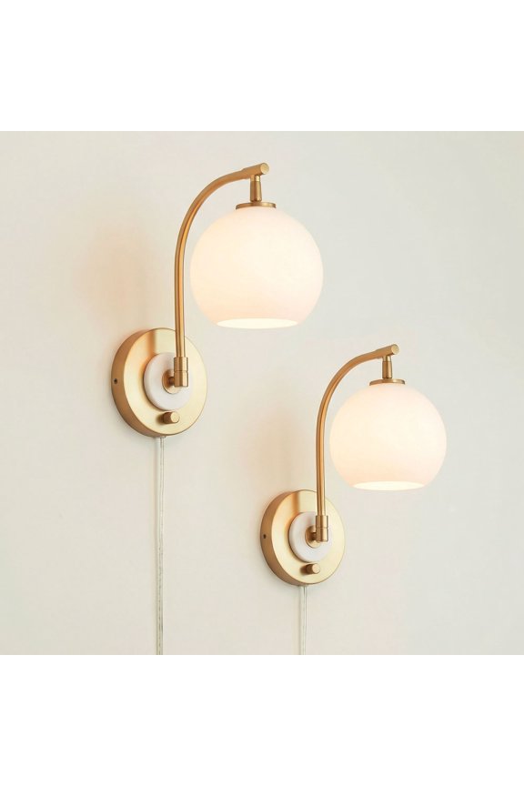 Possini Euro Hillary 14"H Brass Swing-Arm Plug-In Wall Lamp Set of 2
