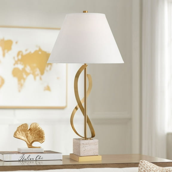 Possini Euro Design Infinity 30 1/4" Tall Large Modern End 3-Way Table Lamp Gold Brass Finish Marble Single Living Room Bedroom
