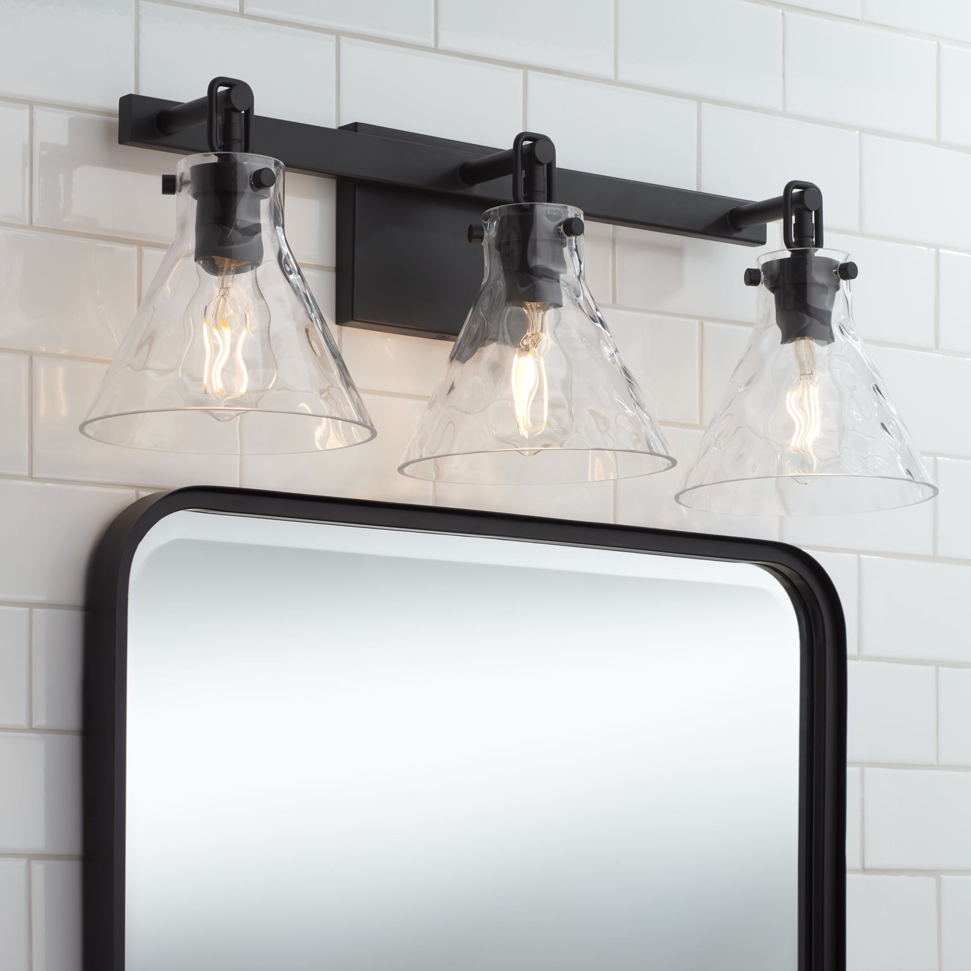 Possini Euro Design Ishii 26" High 3 Light Bathroom Vanity Wall Lamp Light Fixture Mount Over The Sink Mirror Matte Black