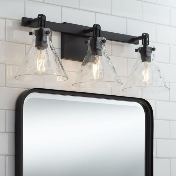 Possini Euro Design Ishii 26" High 3 Light Bathroom Vanity Wall Lamp Light Fixture Mount Over The Sink Mirror Matte Black