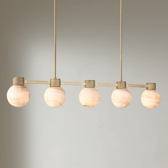 Possini Euro Design Possini Euro Jupiter 45"W Brass and Glass 5-Light Linear Chandelier
