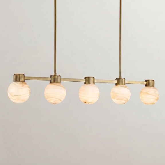Possini Euro Design Possini Euro Jupiter 45"W Brass and Glass 5-Light Linear Chandelier