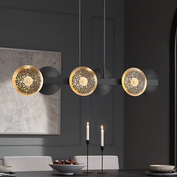 Possini Euro Design Possini Euro Kora 48"W Black/Gold 6-Light LED Linear Island Pendant