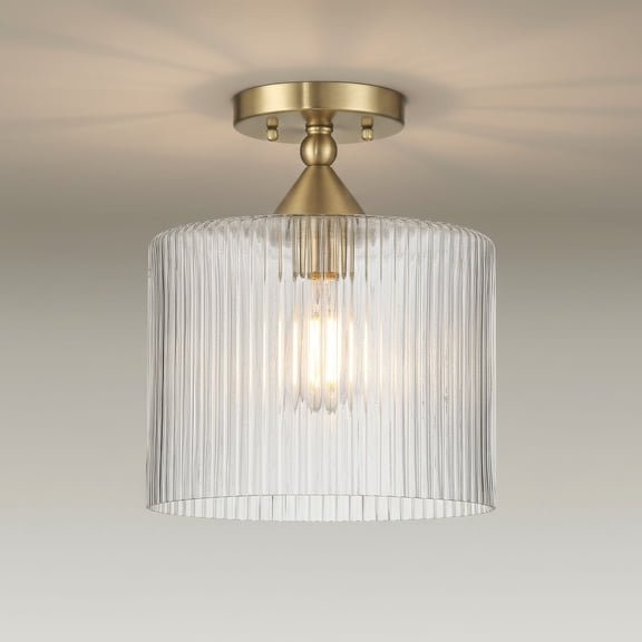 Possini Euro Design Possini Euro Krakow 10" Wide Satin Brass Fluted Glass Ceiling Light