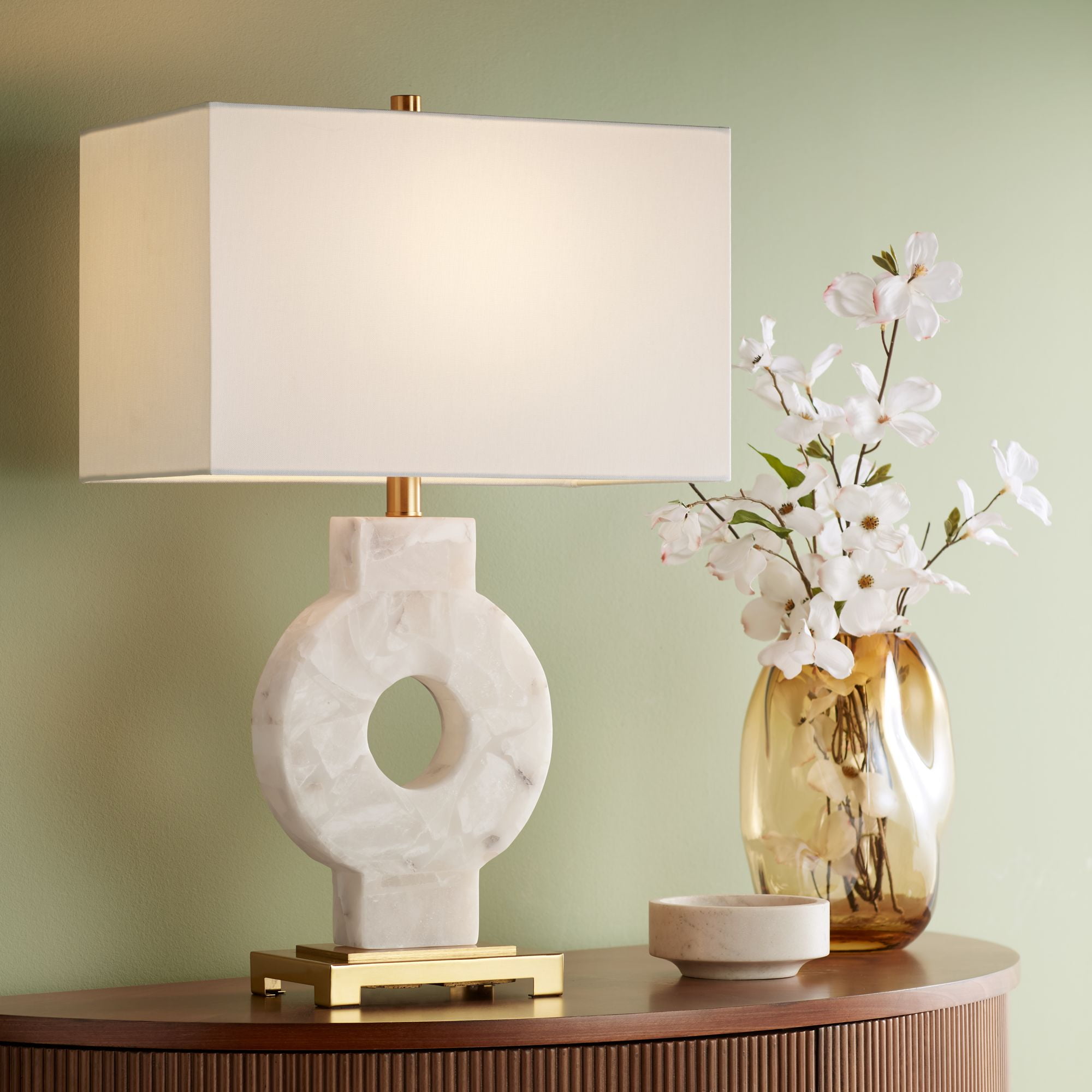 White Alabaster Marble Table Lamp with Rectangular Shade