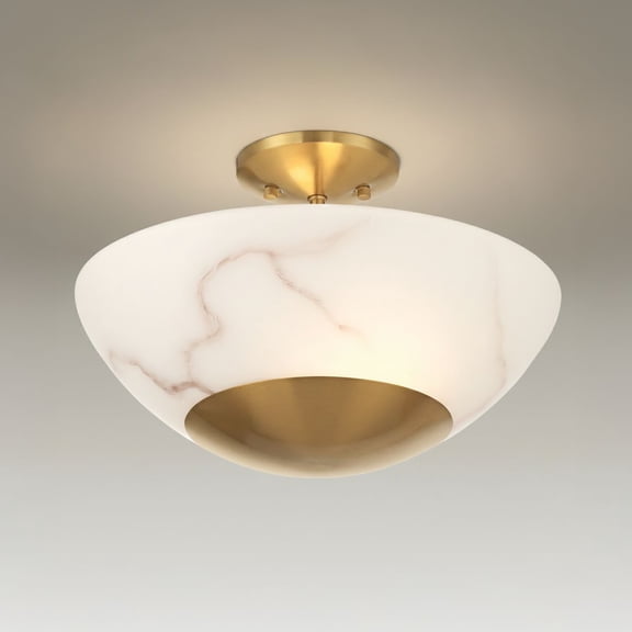 Possini Euro Design Possini Euro Monza 14 1/2"W Brass Faux Alabaster 2-Light Ceiling Light