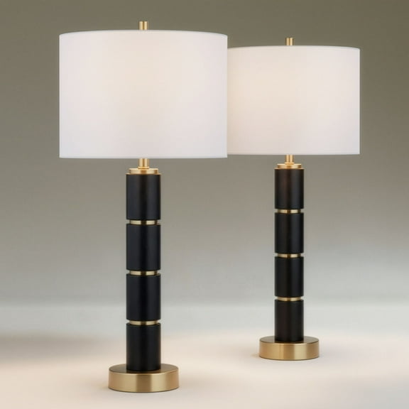 Possini Euro Design Possini Euro Rainier 30 1/2"H Black Faux Leather Column Lamp Set of 2