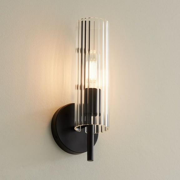 Possini Euro Design Possini Euro Taurus 13 1/2"H Matte and Fluted Glass Black Wall Sconce