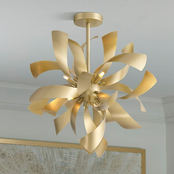 Possini Euro Design Verity 22" Modern Semi Flush-Mount Ceiling Light Fixture Kitchen Foyer Twisted 6-Light LED Gold Finish Metal