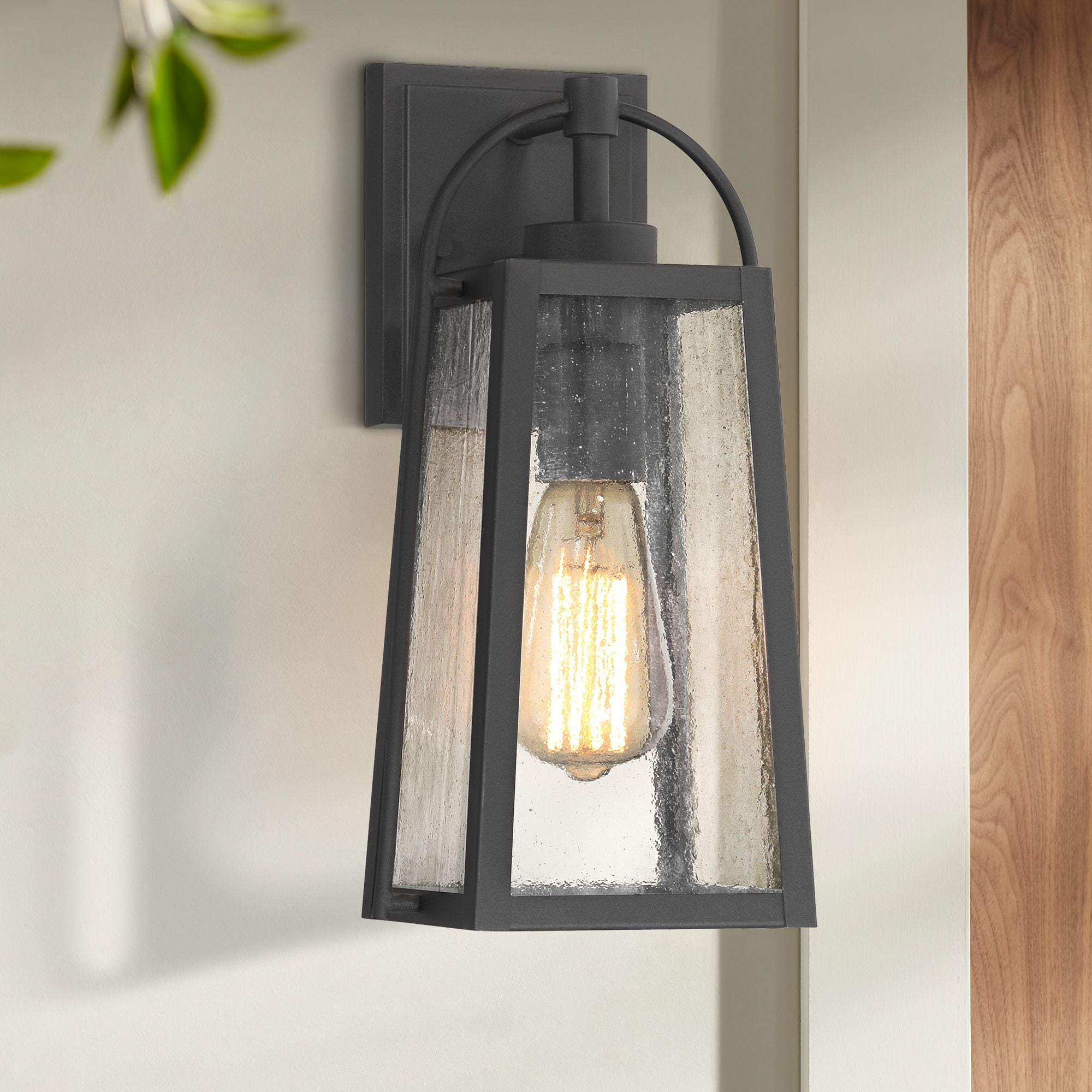 Possini Euro Design Woodley 13" High Modern Outdoor Wall Light Fixture Mount Porch House Weatherproof Sand Black Glass Shade