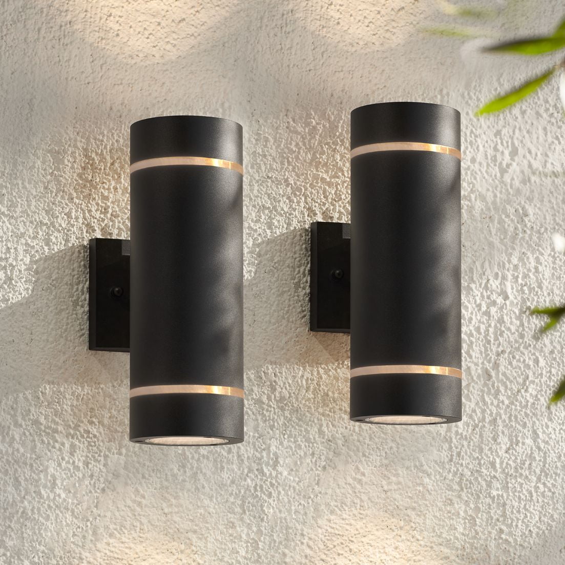 Possini Euro Design Wynnsboro 12" High Modern Outdoor Wall Light Fixture Mount Porch House Up/Down Set of 2 Black Aluminum