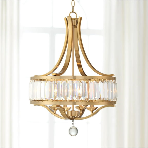 Possini Euro Design Prava Warm Brass Pendant Chandelier 21 1/2" Wide Modern Crystal 4-Light Fixture for Dining Room House Foyer Kitchen Island Bedroom