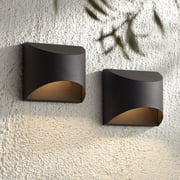 Possini Euro Design Ratner Modern Outdoor Wall Light Fixtures Set of 2 Textured Black LED Dark Sky Downlight 5 1/2 for Post Exterior
