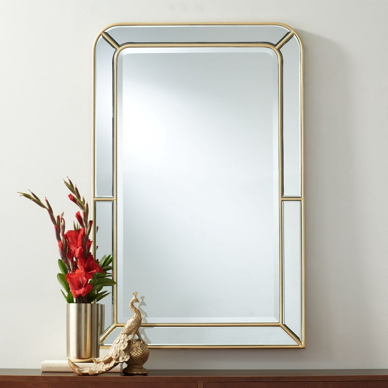 Possini Euro Design Rectangular Vanity Wall Mirror Modern Glam Beveled Edge  Shiny Silver Leaf Frame 26 Wide for Bathroom Bedroom Living Family Room 