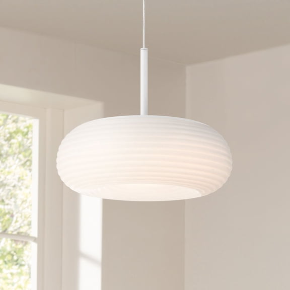 Possini Euro Design Sandringham 13 3/4" Modern Pendant Ceiling Light Fixture Dining Room Over Table LED Sanded White Finish