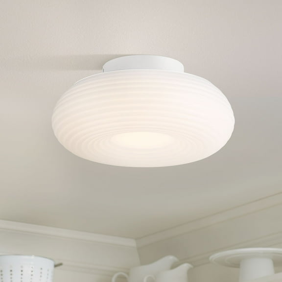 Possini Euro Design Sandringham 13 3/4" Modern Semi Flush-Mount Ceiling Light Fixture Kitchen Foyer Round LED Sanded White Finish