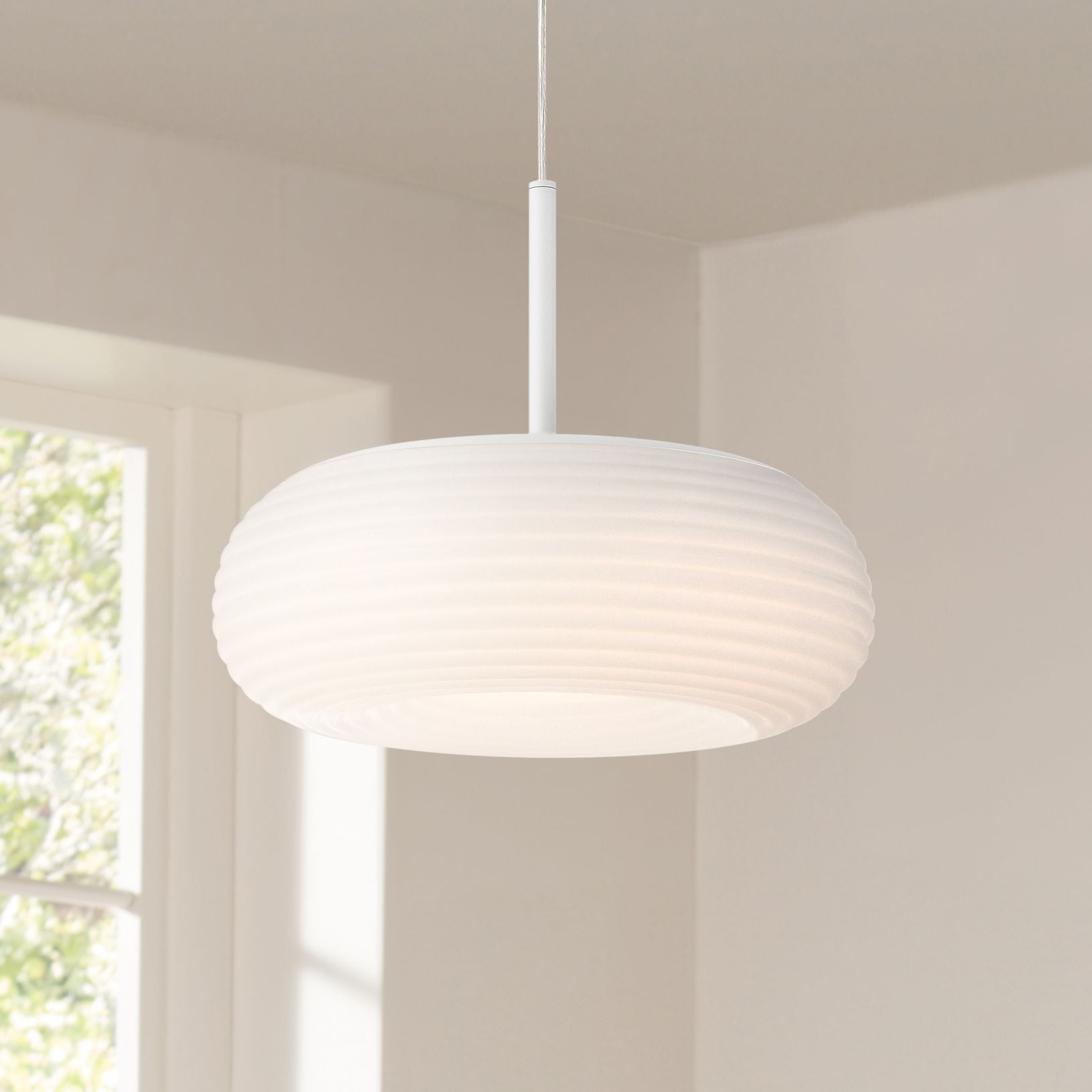 Possini Euro Design Sandringham 13 3/4" Modern Pendant Ceiling Light Fixture Dining Room Over Table LED Sanded White Finish