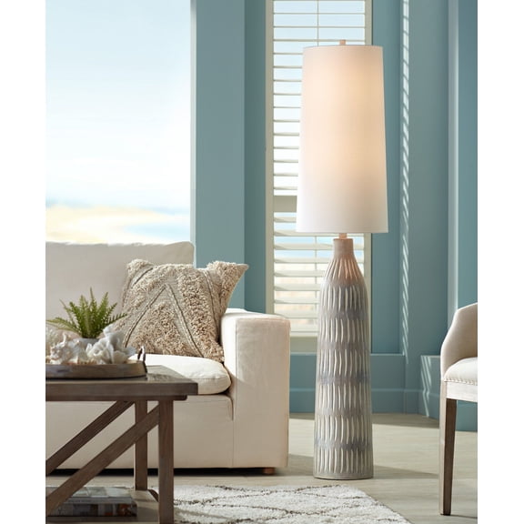 Possini Euro Design Scribe Modern 66 1/2" Tall Standing Floor Lamp Organic Foot Switch Gray Faux Wood Finish Living Room Bedroom