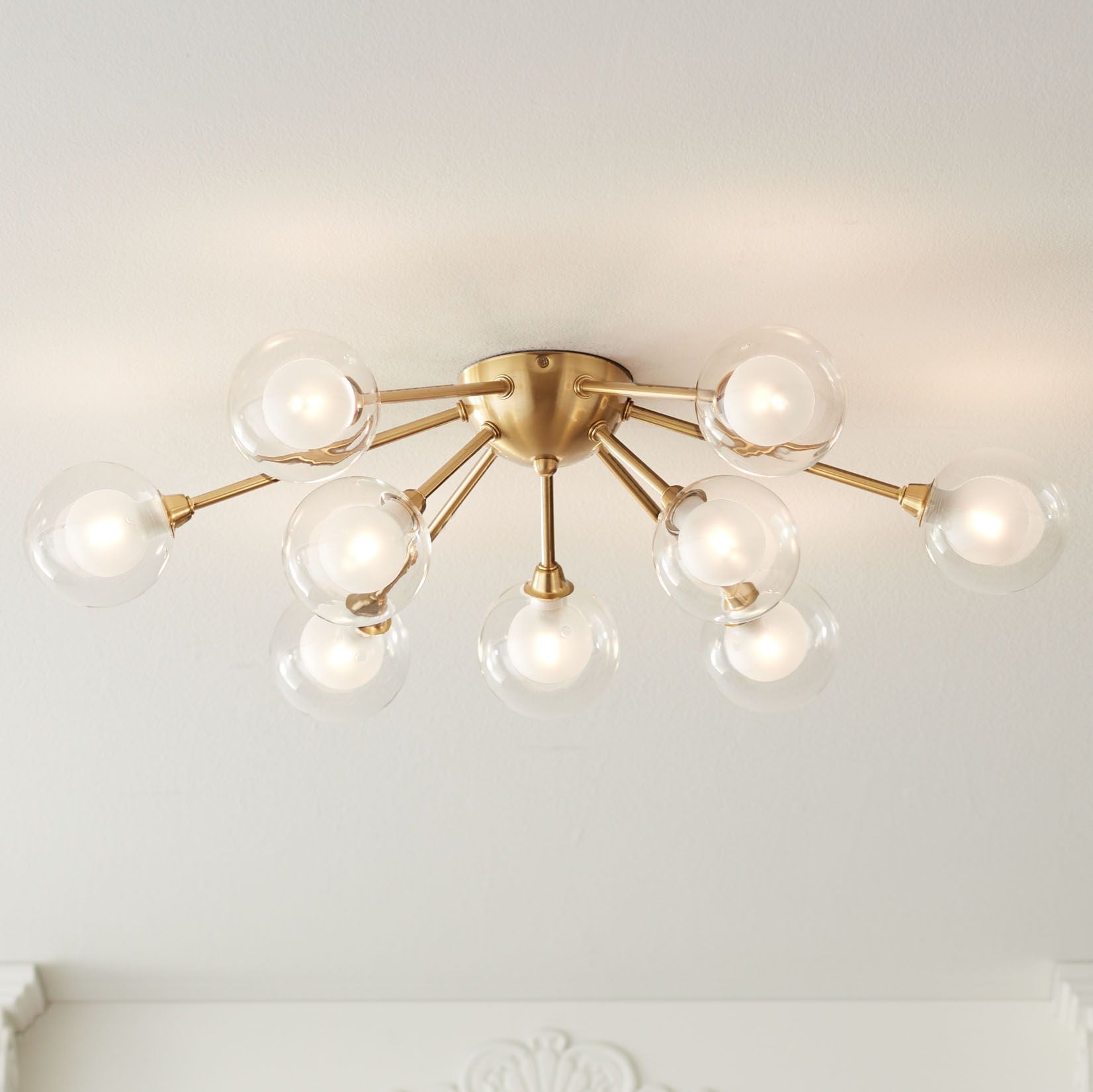 Modern Gold Glass Sputnik LED Ceiling Light Fixture
