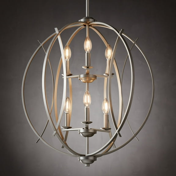 Possini Euro Design Spherical Brushed Nickel Large Chandelier 24" Wide Modern 6-Light Fixture for Dining Room House Foyer Kitchen Island Entryway Home