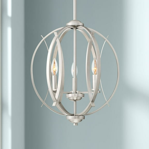 Possini Euro Design Spherical Brushed Nickel Pendant Chandelier 16" Wide Modern Orb 3-Light Fixture for Dining Room House Foyer Kitchen Island Bedroom