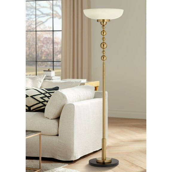 Possini Euro Design Summit Light Blaster Modern Torchiere Floor Lamp 71" Tall Warm Gold Frosted Glass Shade for Living Room Bedroom Office House Home