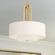 Possini Euro Design Sundry Warm Brass Pendant Chandelier 24 Wide Modern Double Drum Shades 4-Light Fixture for Dining Room House Foyer Kitchen Island