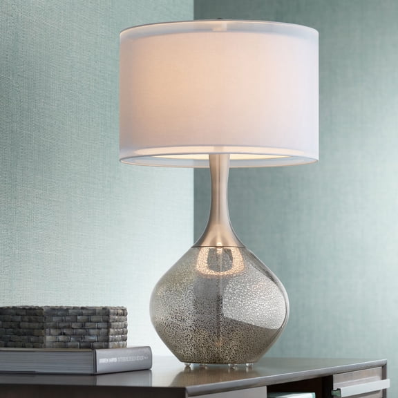 Possini Euro Design Swift Modern Table Lamp 30 1/2" Tall Mercury Glass Double Shade for Bedroom Living Room House Bedside Nightstand Office Entryway